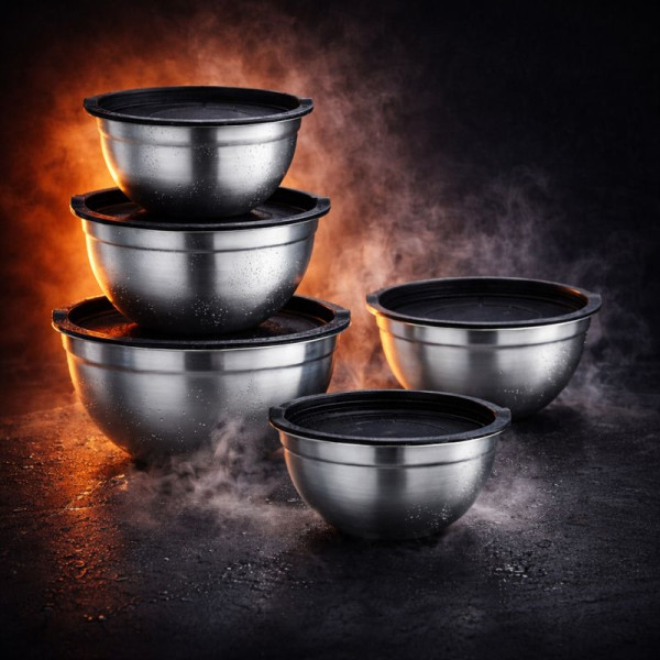 Комплект купи от неръждаема стомана 18/10 с капаци – 10 части, матово покритие