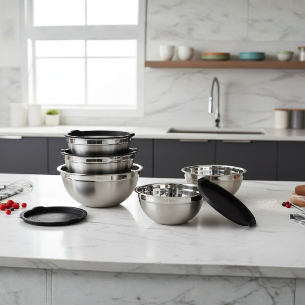 Комплект купи от неръждаема стомана 18/10 с капаци – 10 части, матово покритие