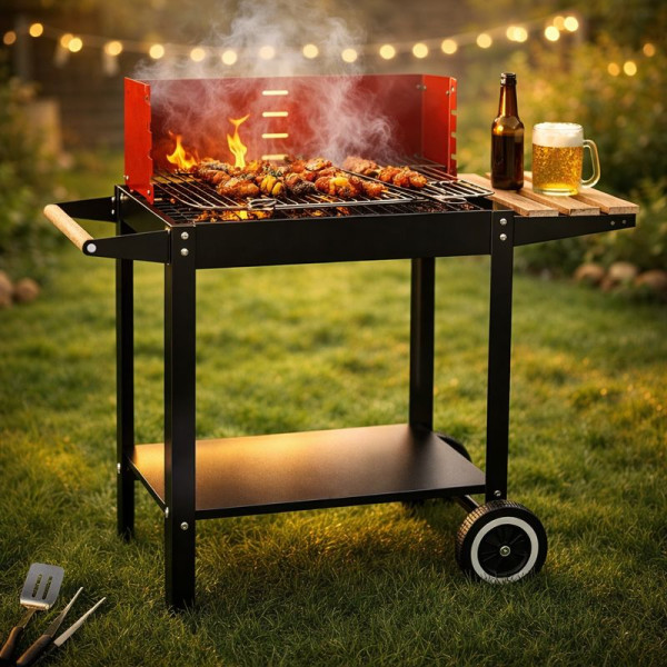 Градинско барбекю на колела, емайлирана стомана, 4 степени + Подарък 3 прибора