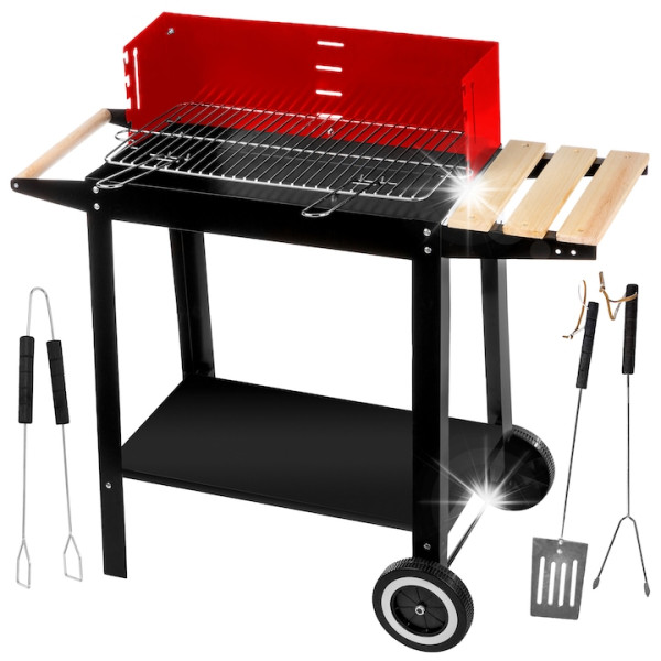 Градинско барбекю на колела, емайлирана стомана, 4 степени + Подарък 3 прибора 4