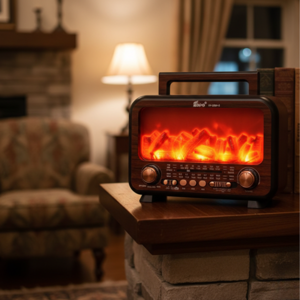 Соларно преносимо радио FP-2393-S - тип камина с горящи пламъци 1