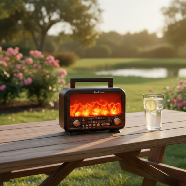 Соларно преносимо радио FP-2393-S - тип камина с горящи пламъци 3