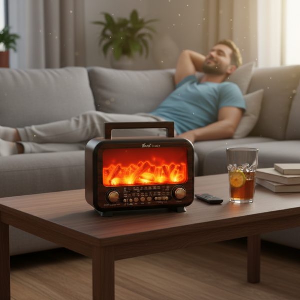 Соларно преносимо радио FP-2393-S - тип камина с горящи пламъци 5