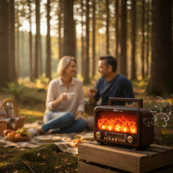 Соларно преносимо радио FP-2393-S - тип камина с горящи пламъци