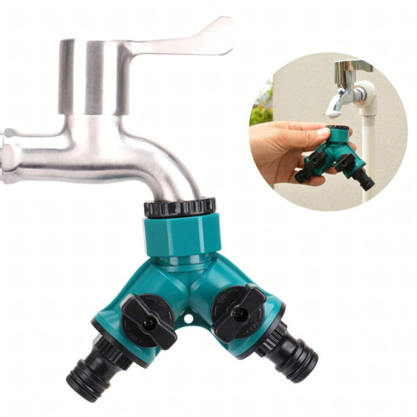 Троен разклонител, редукция, 2-пътни, 1/2" 3/4" градински маркуч, вентили 10