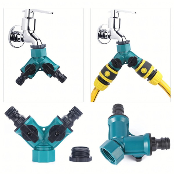 Троен разклонител, редукция, 2-пътни, 1/2" 3/4" градински маркуч, вентили 11