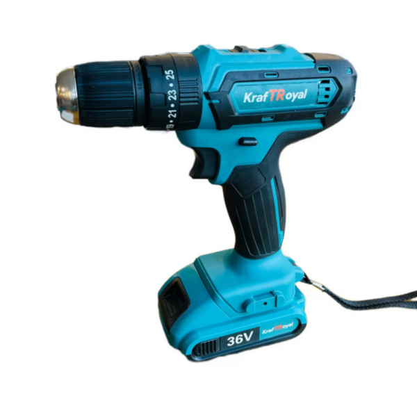 Aкумулаторен  винтоверт Kraft Royal 36V с 2 батерии 8Ah, 24 части и куфар — дълготрайна мощност, бързо зареждане и надеждност 5