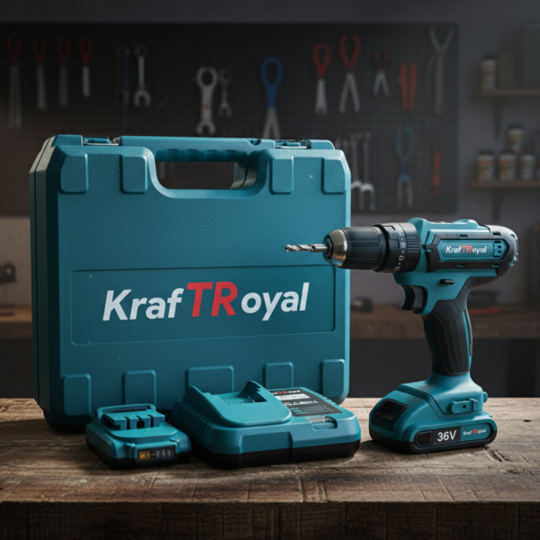 Aкумулаторен  винтоверт Kraft Royal 36V с 2 батерии 8Ah, 24 части и куфар — дълготрайна мощност, бързо зареждане и надеждност