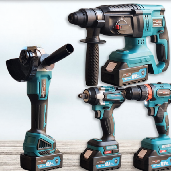 Комплект 4 в 1 - акумулаторен перфоратор, винтоверт, гайковерт и ъглошлайф 36V