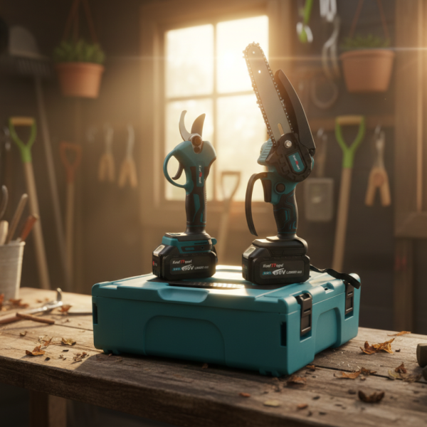 Комплект 2в1 акумулаторна безчеткова лозарска ножица и резачка-трион за клони 15 см. с маслен филтър 36V 8Ah 1