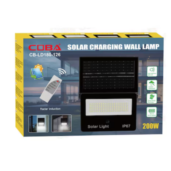 Соларна лампа COBA CB-LD180 (126 LED) —  мощен външен прожектор със сензор за здрач, IP67