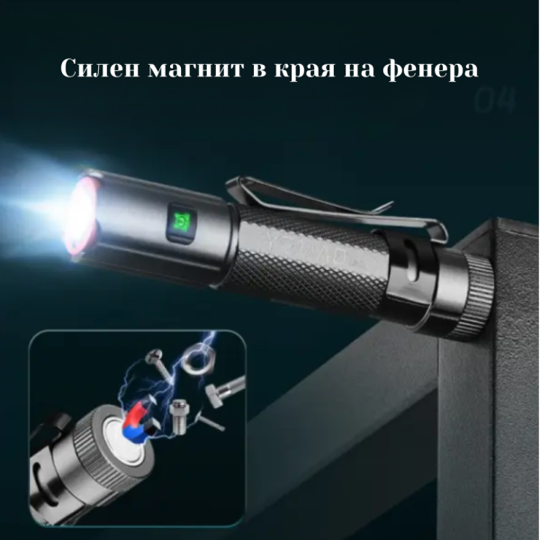 Фенер YEMAO YM-M52 – компактен, 1500 лумена, магнит, Type-C