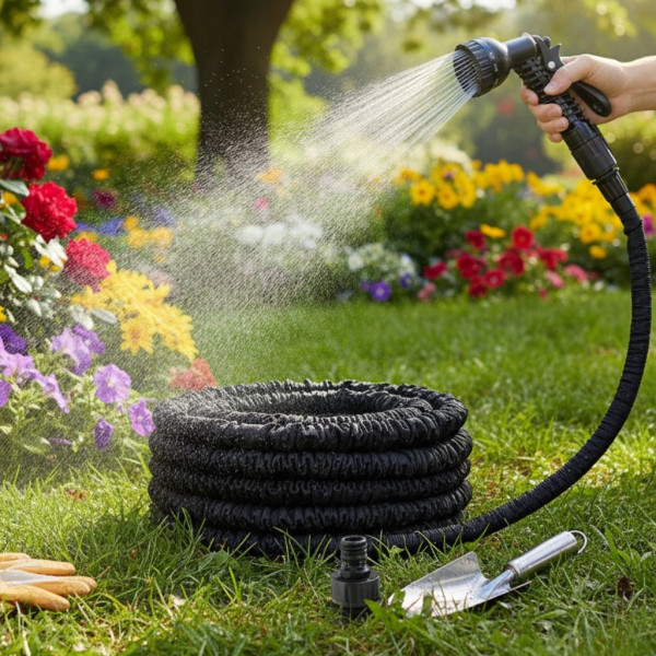 Гъвкав разтеглив градински маркуч 30м – Пълен комплект с пистолет (7 функции) и конектори 1