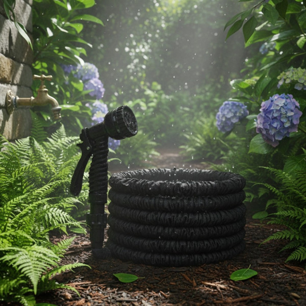 Гъвкав разтеглив градински маркуч 30м – Пълен комплект с пистолет (7 функции) и конектори