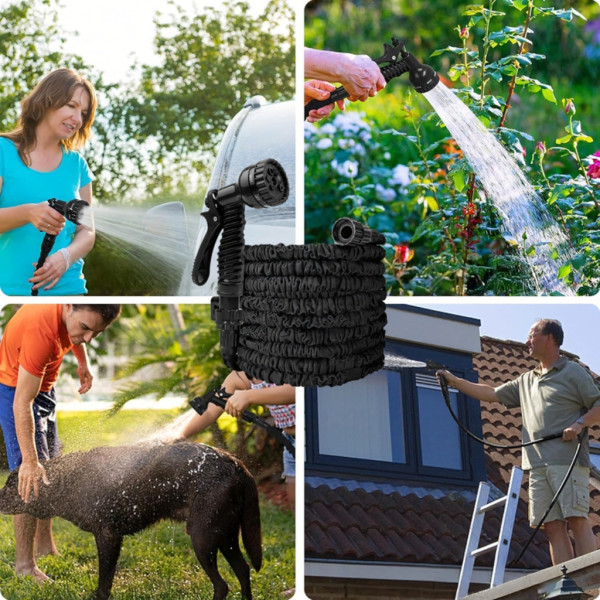 Гъвкав разтеглив градински маркуч 30м – Пълен комплект с пистолет (7 функции) и конектори 5