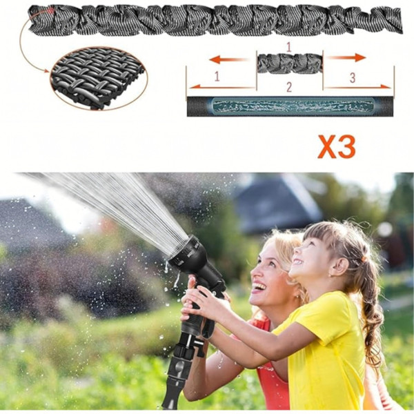 Гъвкав разтеглив градински маркуч 30м – Пълен комплект с пистолет (7 функции) и конектори