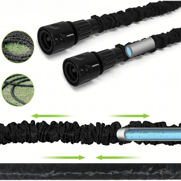 Гъвкав разтеглив градински маркуч 30м – Пълен комплект с пистолет (7 функции) и конектори 16