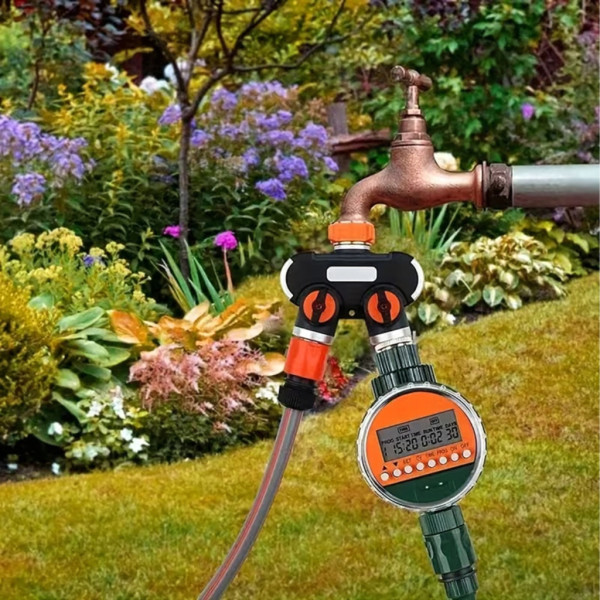 Двупосочен разпределител за градински кран 2-в-1: Сплитер за маркуч с независими вентили (3/4" и 1")