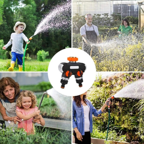 Двупосочен разпределител за градински кран 2-в-1: Сплитер за маркуч с независими вентили (3/4" и 1")