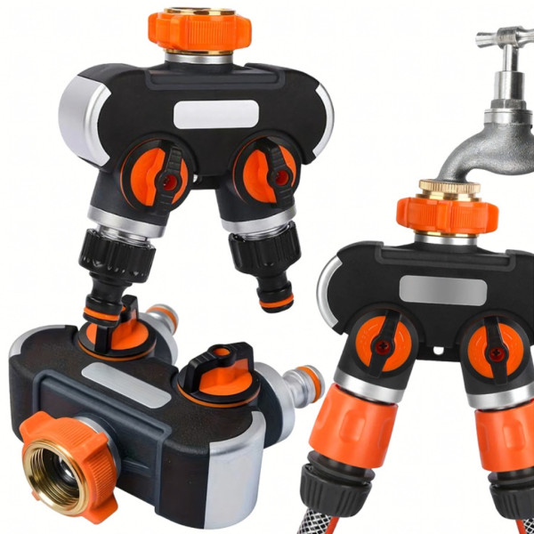 Двупосочен разпределител за градински кран 2-в-1: Сплитер за маркуч с независими вентили (3/4" и 1") 11