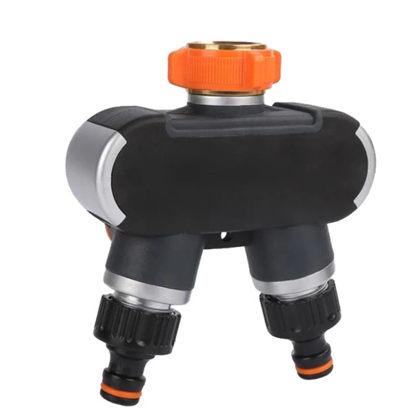 Двупосочен разпределител за градински кран 2-в-1: Сплитер за маркуч с независими вентили (3/4" и 1")