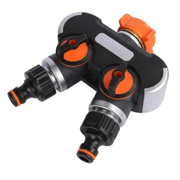Двупосочен разпределител за градински кран 2-в-1: Сплитер за маркуч с независими вентили (3/4" и 1")