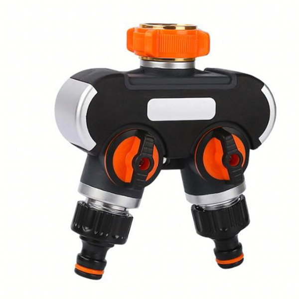Двупосочен разпределител за градински кран 2-в-1: Сплитер за маркуч с независими вентили (3/4" и 1")