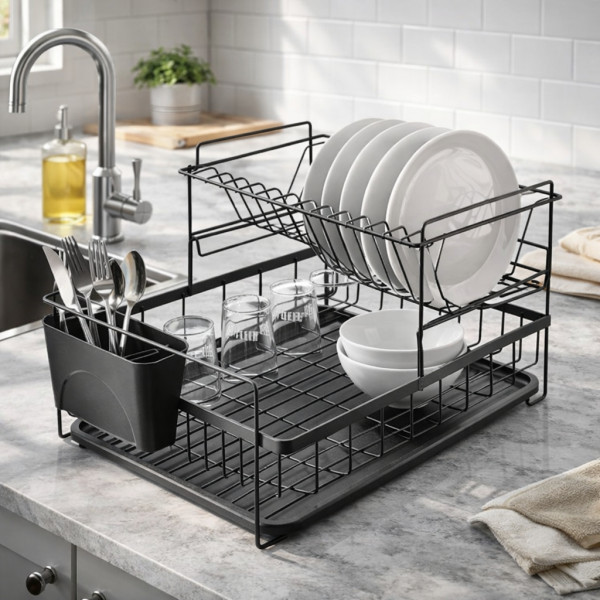 Сушилник за съдове Rosberg R53000P, 2 нива, поставка за прибори и чинии 2