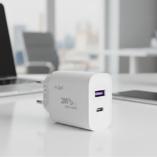 Адаптер за бързо зареждане KLGO PD-300, USB-A/USB-C, FAST CHARGING 20W