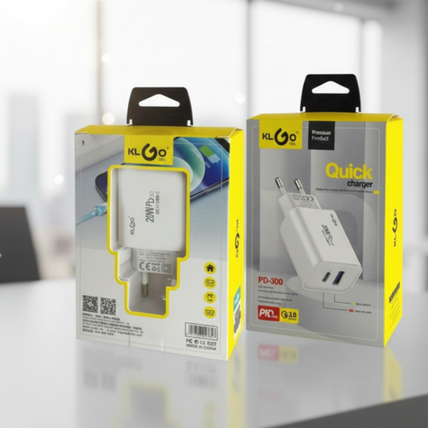 Адаптер за бързо зареждане KLGO PD-300, USB-A/USB-C, FAST CHARGING 20W