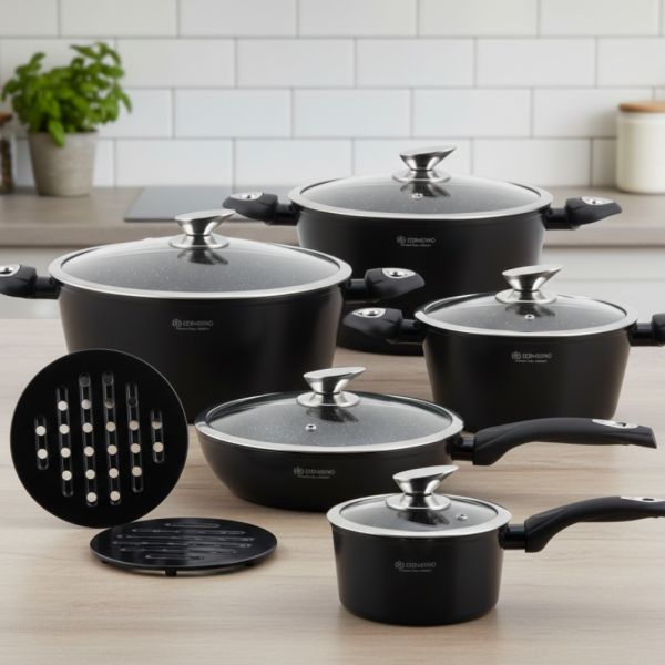 Комплект от 12 части - тенджери, тиган и подложки Edenberg EB-5613