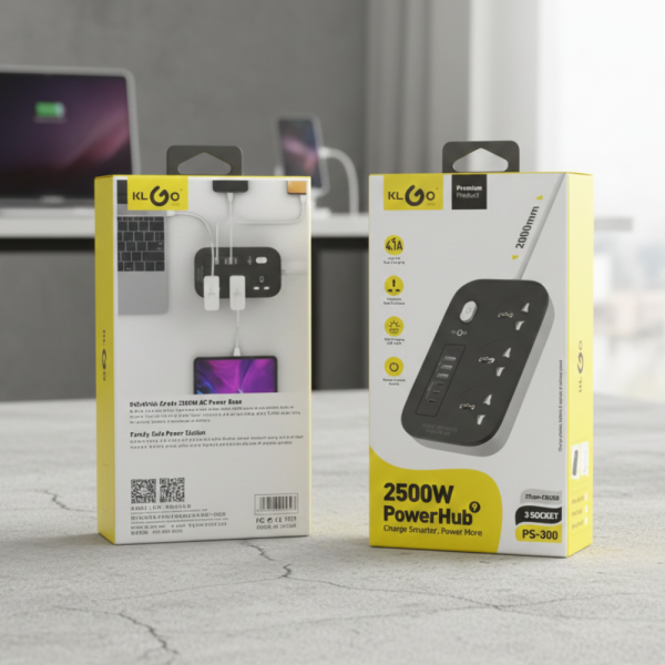 Разклонител KL GO PS-300 2500W с USB зареждане и защита за безопасност и комфорт в дома и офиса