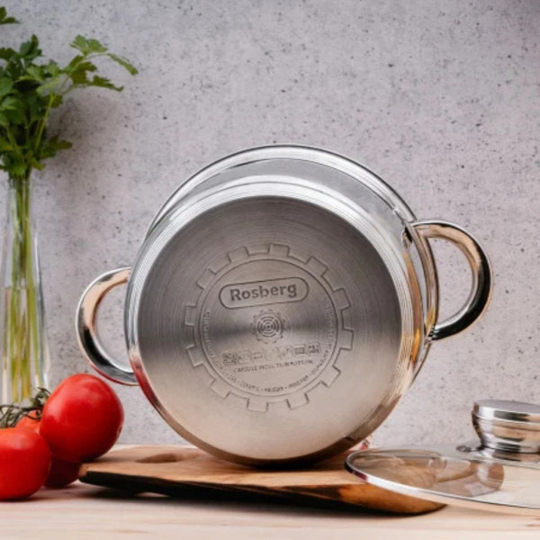 Комплект съдове Rosberg, 12 части, 2 подложки, Неръжд.стомана