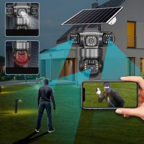 Соларна камера Lylu 4G със SIM и 4 лещи – автономно наблюдение без ток и Wi‑Fi 4