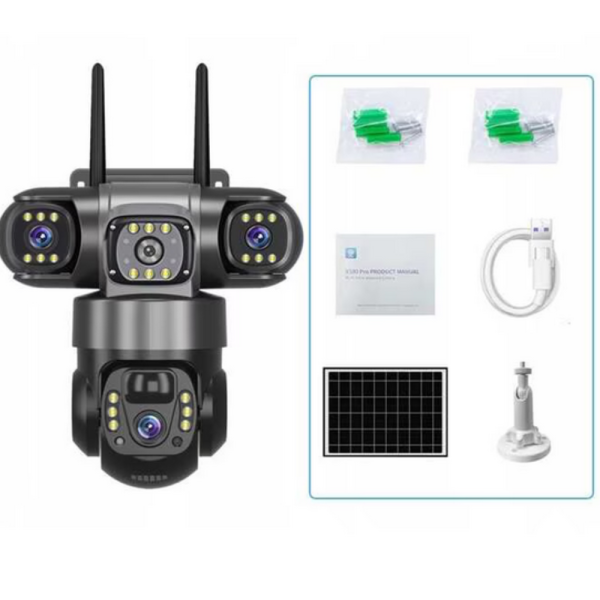 Соларна камера Lylu 4G със SIM и 4 лещи – автономно наблюдение без ток и Wi‑Fi