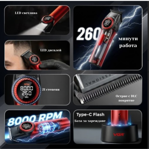 Професионален комплект машинки за подстригване VGR Stepless 4 в 1