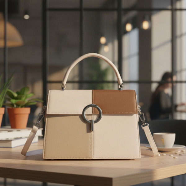 Многоцветна дамска чанта с метална тока и дълга дръжка 6