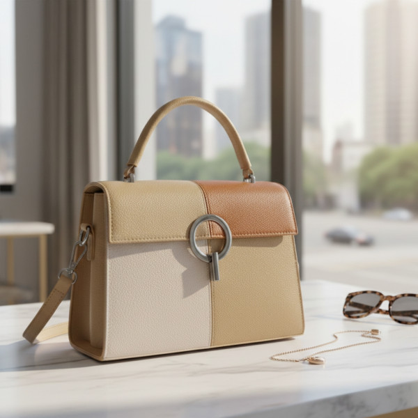 Многоцветна дамска чанта с метална тока и дълга дръжка 7