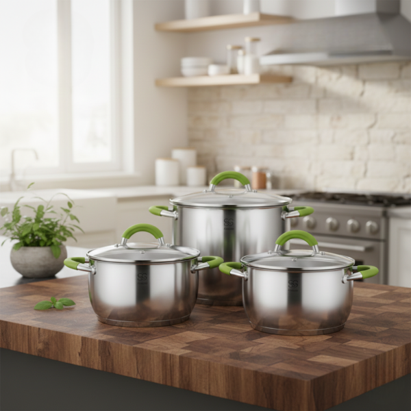 Комплект тенджери Swisgold – 3 броя, 5-слойно дъно - бързо и равномерно готвене