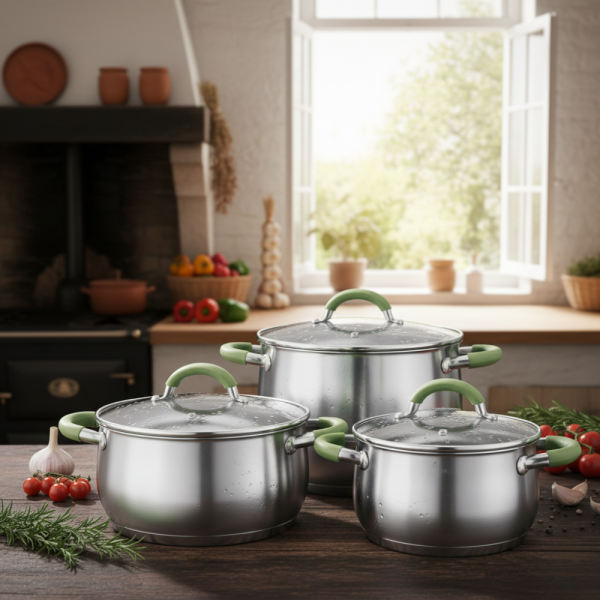 Комплект тенджери Swisgold – 3 броя, 5-слойно дъно - бързо и равномерно готвене 6