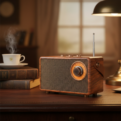 Bluetooth радио колонка AS23, 5W, 1500mAh, Кафява в ретро стил с кожена дръжка