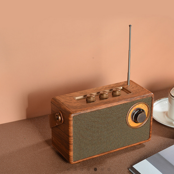 Bluetooth радио колонка AS23, 5W, 1500mAh, Кафява в ретро стил с кожена дръжка 2