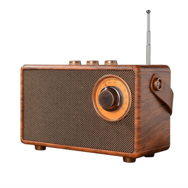 Bluetooth радио колонка AS23, 5W, 1500mAh, Кафява в ретро стил с кожена дръжка