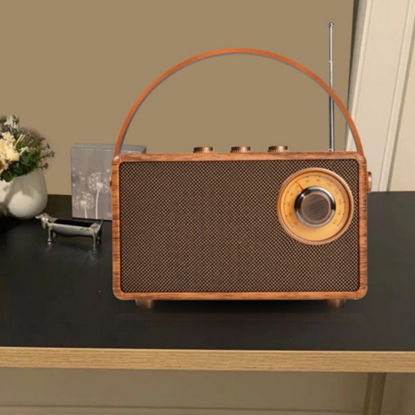 Bluetooth радио колонка AS23, 5W, 1500mAh, Кафява в ретро стил с кожена дръжка