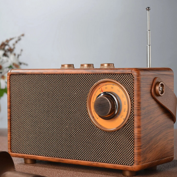 Bluetooth радио колонка AS23, 5W, 1500mAh, Кафява в ретро стил с кожена дръжка