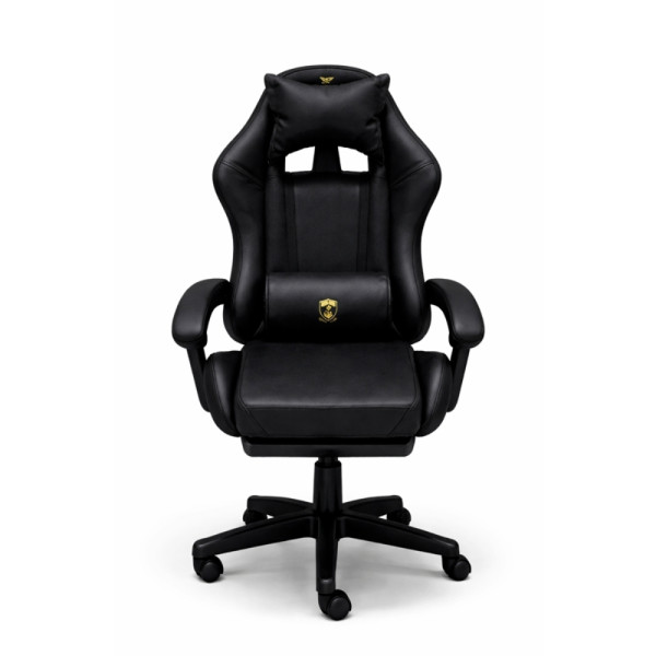 Премиум геймърски стол с масажна функция, поставка за крака и ергономична метална рамка, PU кожа, Черен 5