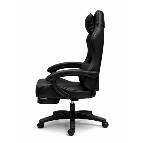 Премиум геймърски стол с масажна функция, поставка за крака и ергономична метална рамка, PU кожа, Черен