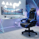 Ергономичен геймърски стол с масажна функция и поставка за крака – черно-син 3