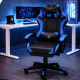 Ергономичен геймърски стол с масажна функция и поставка за крака – черно-син 4