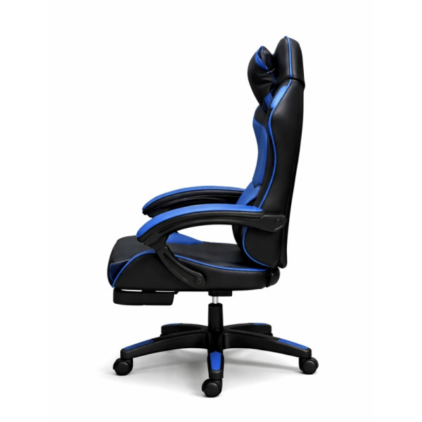 Ергономичен геймърски стол с масажна функция и поставка за крака – черно-син 6